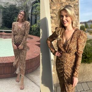 NWT RONNY KOBO Astrid Paisley Midi Dress Silk Sz XS